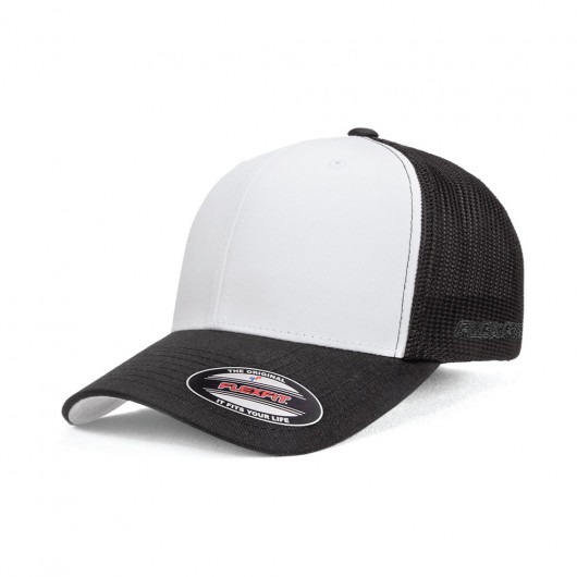Black White Flexfit Trucker Mesh Caps
